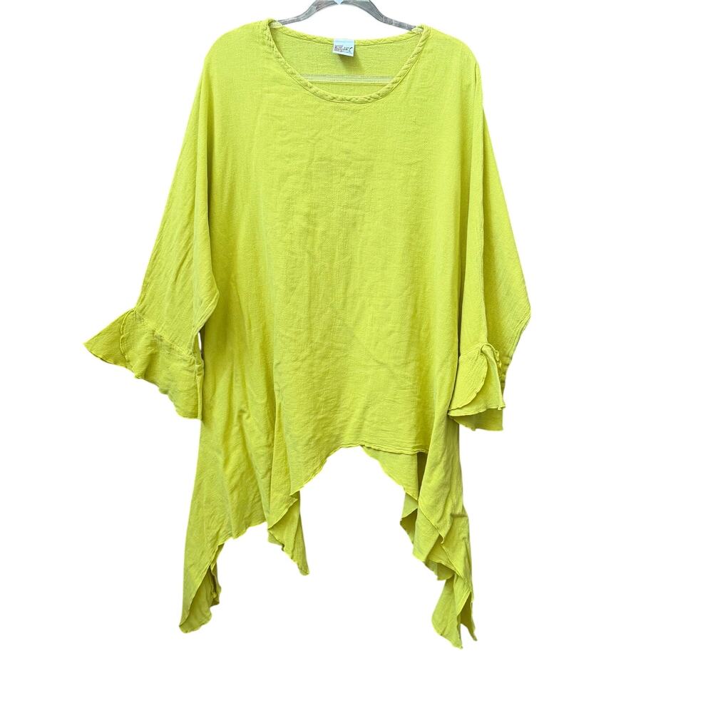 Oh My Gauze Size 2 Large/XL Yellow Green Tunic Top Cotton Flowy Boho Artsy